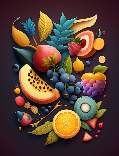 Ein Poster mit Früchten und Blättern