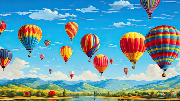 ein Poster mit Heißluftballons und der Aufschrift „Hot Air Balloons“ darüber.