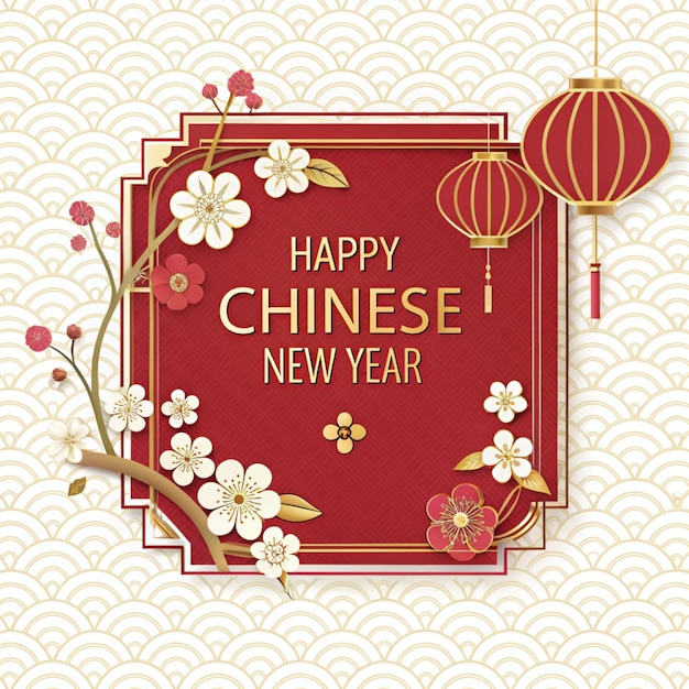 ein Poster mit rotem Hintergrund mit chinesischen Laternen und einem roten Hintergrund mit roten Hintergründen