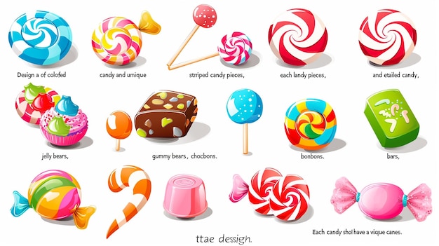ein Poster mit verschiedenen Arten von Süßigkeiten, einschließlich des Design-Designs