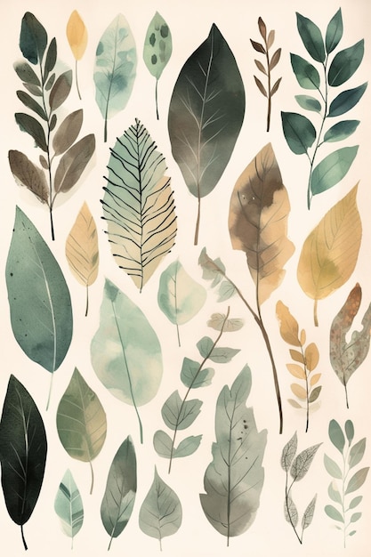 Ein Poster mit verschiedenen Blättern und Pflanzen