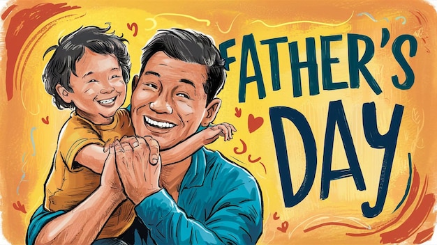 ein Poster von Vater und Sohn, die sich die Hände halten und lächeln