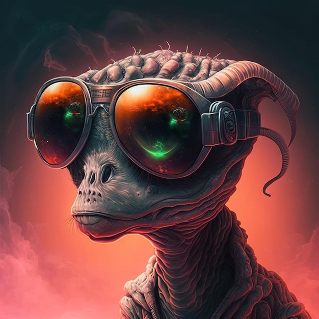 Ein Poster zum Film Alien mit Brille und rosa Hintergrund. Premium KI generiertes Bild