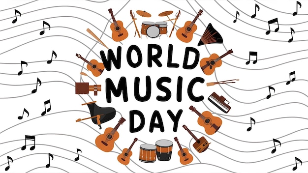 ein Poster zum Weltmusiktag mit Musikinstrumenten