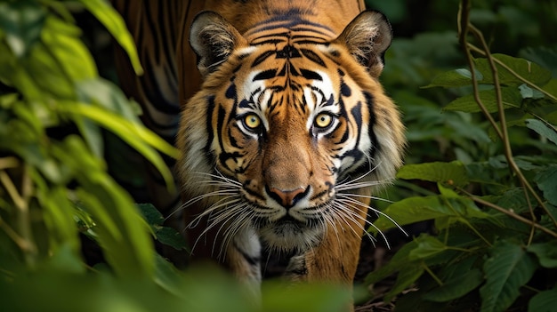 Ein prächtiger Bengaltiger, der durch einen dichten Dschungel schlängelt