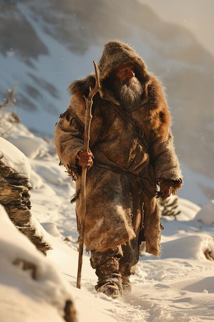 Ein prähistorischer Höhlenmensch ist auf der Jagd nach einem Reh