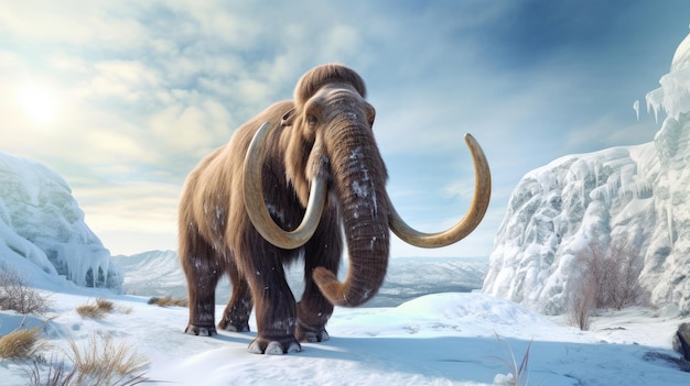 Ein prähistorisches Mammut in der Eiszeit Elefantenmammut Generative Ai