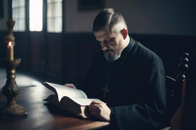 Foto ein priester liest eine predigt aus einem buch generative ki