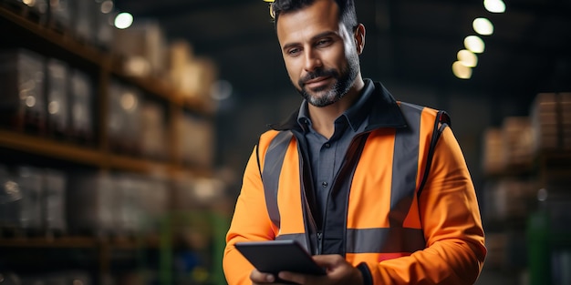 Ein professioneller Ingenieur-Manager Inspektor in Uniform und ein Tablet lächelnd zuversichtlich Generative Ai