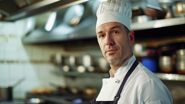 Ein professioneller Koch bereitet in der Küche eines teuren Restaurants verschiedene Gerichte vor