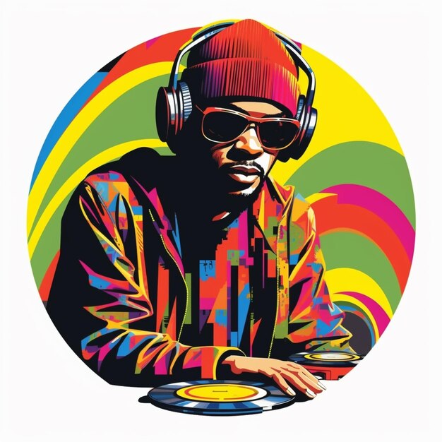 Foto ein profilbild mann hört musik, benutzt kopfhörer, logo, illustration