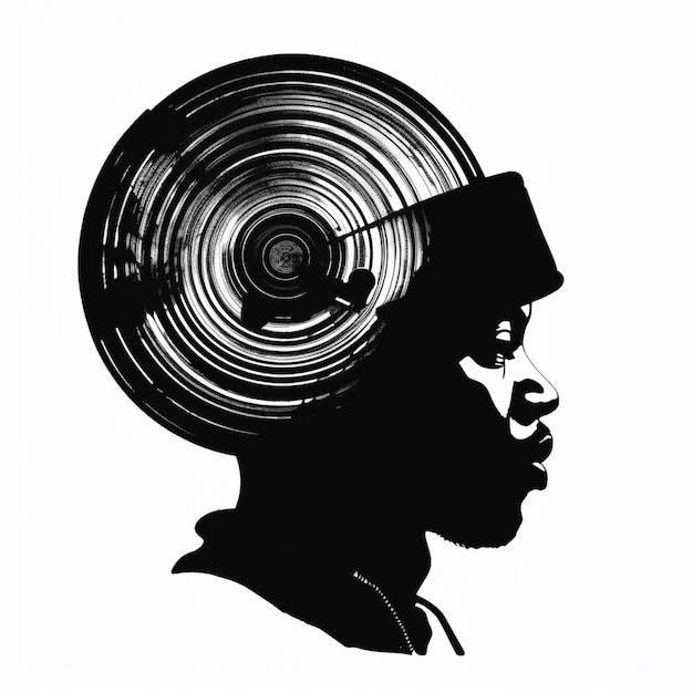 Foto ein profilbild mann hört musik, benutzt kopfhörer, logo, illustration