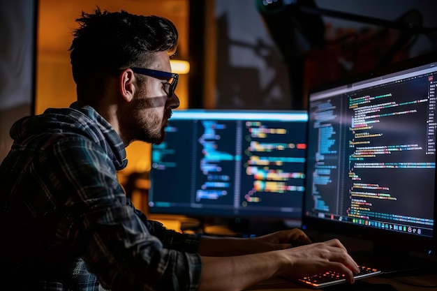 Ein Programmierer, der Software auf einer Cloud-Plattform entwickelt, die kontinuierliche Integration und Bereitstellung ermöglicht