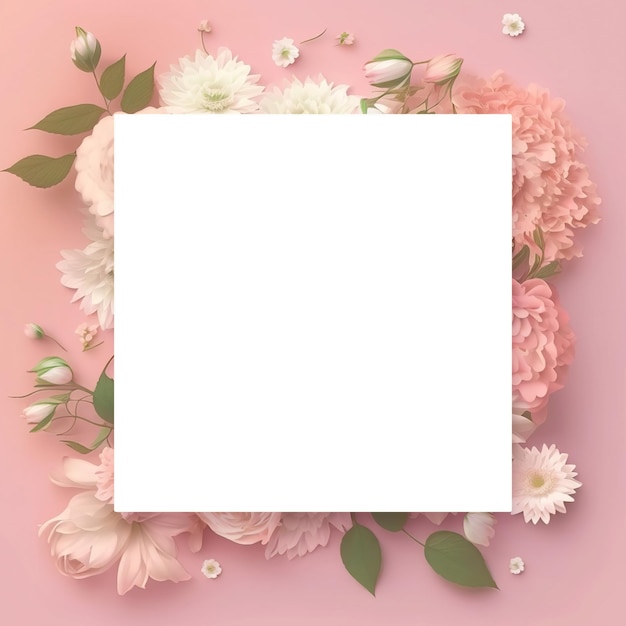 Ein quadratisches weißes Quadrat mit rosa Blumen darauf