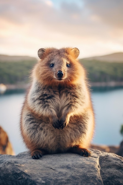 ein Quokka, der auf einem Felsen sitzt