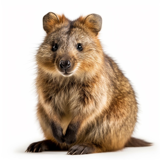 Ein Quokka mit weißem Hintergrund und schwarzem Gesicht