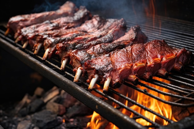 Ein Rack mit gegrillten Lammrippen, die auf dem Grill rauchen