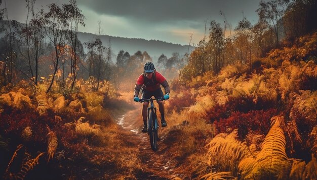 Ein Radfahrer fährt einen Weg im Wald