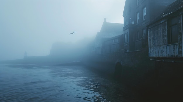 Ein rätselhaftes Küstendorf, das von einem mystischen Nebel umgeben ist