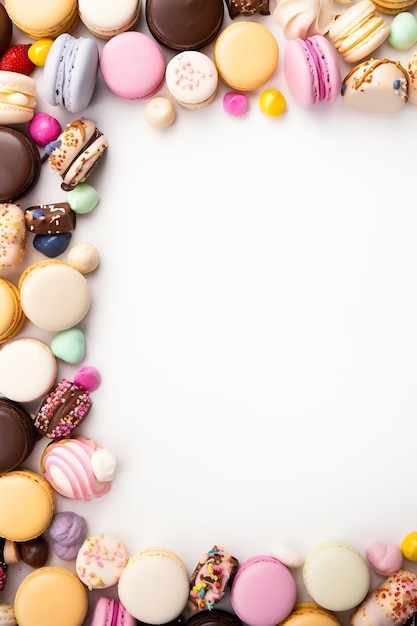 ein Rahmen aus Pralinen mit einem Rahmen in verschiedenen Farben und der Aufschrift „Schokolade“ auf der Unterseite.