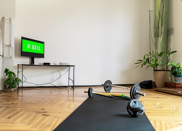 Foto ein raum für virtuelle workout-sitzungen, fitnessstudio-interieur-übungsgeräte