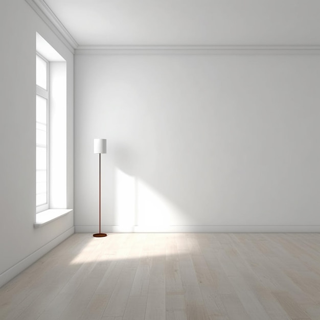 ein Raum mit einer weißen Wand und einer Lampe auf dem Boden