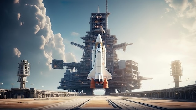 Ein Raumschiff auf der Startplattform