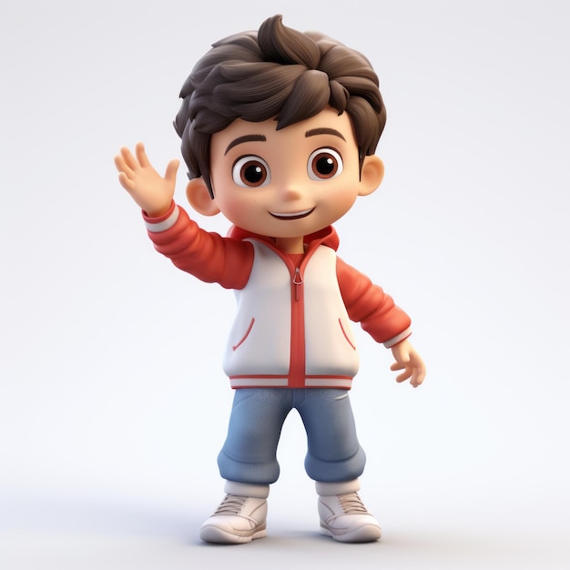 Ein realistischer, aber stilisierter, winkender Cartoon-Junge Shinboy