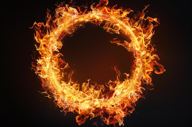 Ein realistischer kreisförmiger Feuerring auf schwarzem Hintergrund isoliert