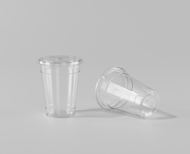 Foto ein realistischer transparenter einweg-eisbecher, plastikbecher-mockup mit deckel