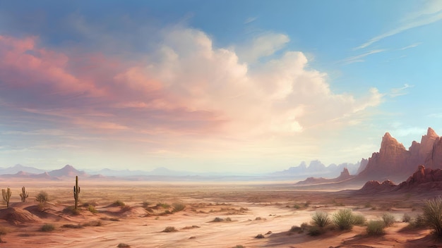 Foto ein realistisches bild einer wüstenlandschaft mit einem wunderschönen himmel