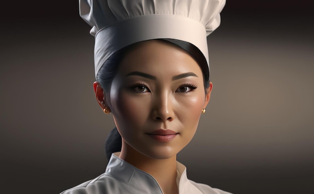 ein realistisches porträt einer asiatischen frau mit weißer kochmütze köchin ai generiert