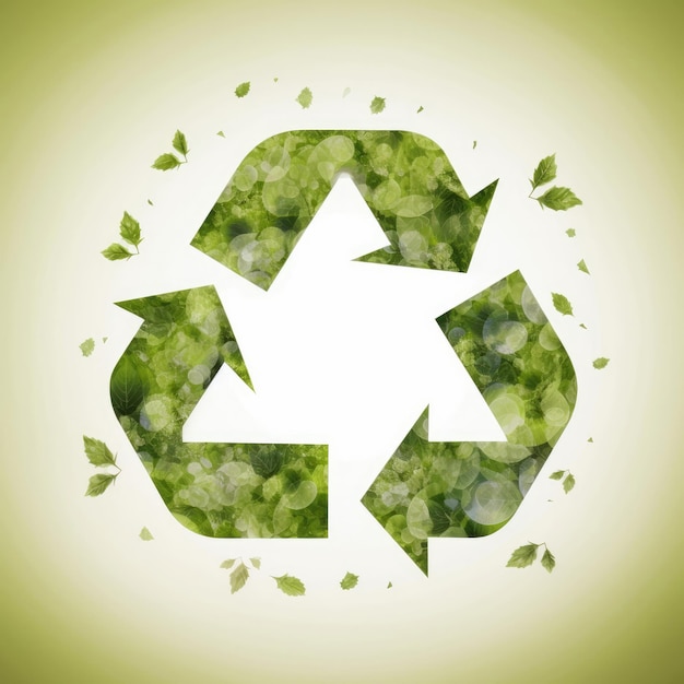Ein Recycling-Schild mit Blättern drumherum