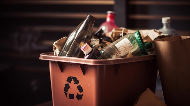 Foto ein recyclingbehälter mit einem recyclingsymbol auf dem deckel