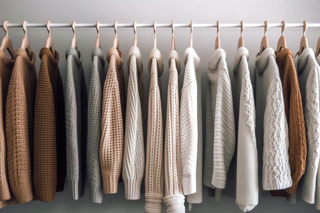 Ein Regal voller Pullover und Pullover mit der Aufschrift „Ich bin Modedesigner“