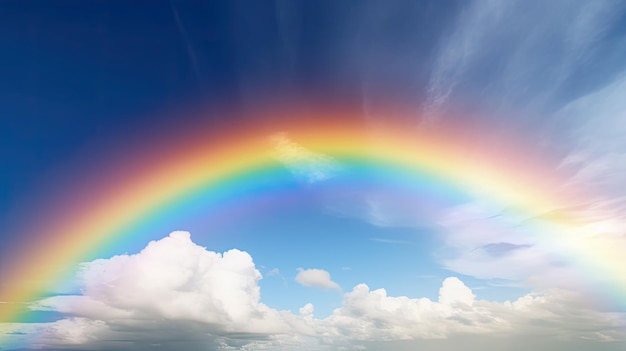 Ein Regenbogen im Himmel mit Wolken und einem blauen Himmel