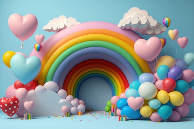 Ein Regenbogen mit einem herzförmigen Ballon