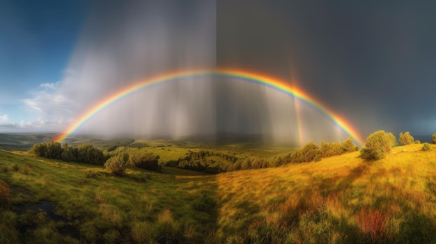 Ein Regenbogen mit einem Regenbogen im generativen ai des Himmels