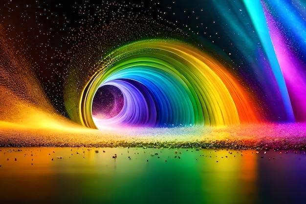 Ein regenbogenfarbener Kreis befindet sich in der Mitte eines Regenbogens.