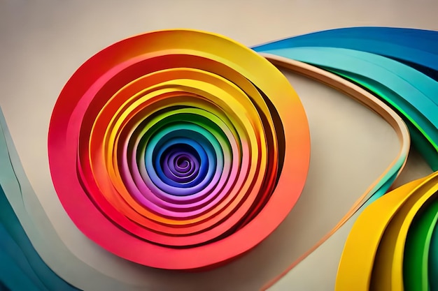 Ein regenbogenfarbener Kreis liegt auf einer weißen Oberfläche.