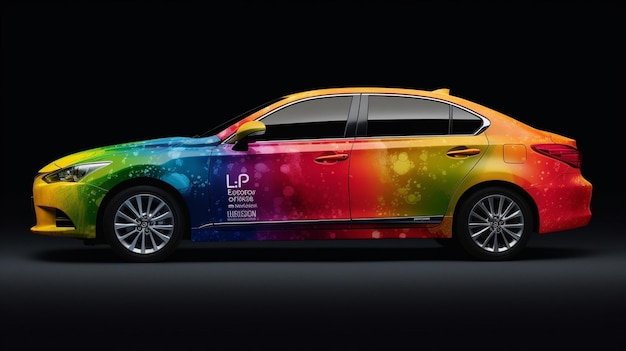 Foto ein regenbogenfarbenes auto mit der aufschrift „lps“ darauf