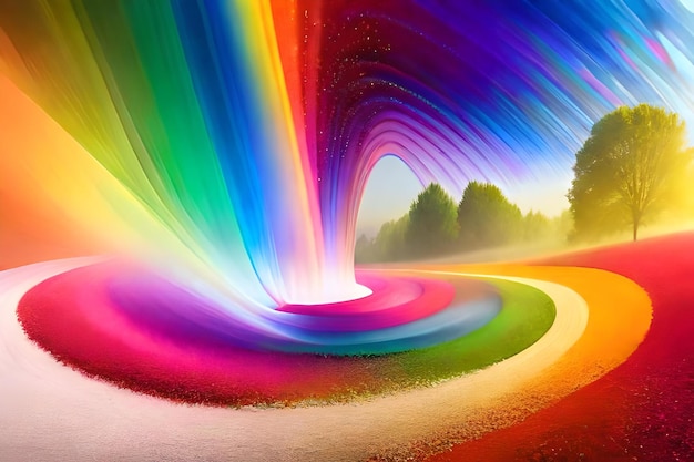 Ein regenbogenfarbenes Bild eines Regenbogens mit den Worten „Regenbogen“ darauf