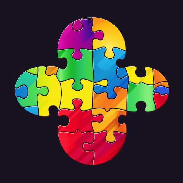 Ein regenbogenfarbenes Puzzle mit dem Wort Puzzle darauf.
