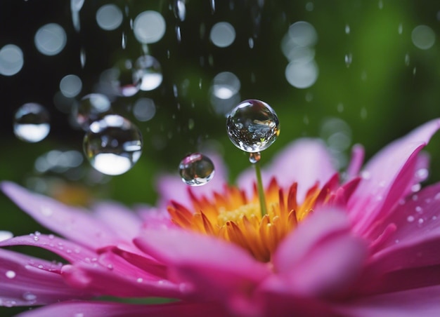 Ein Regentropfen, der die Blume nährt Schöne Blumen mit Wassertropfen