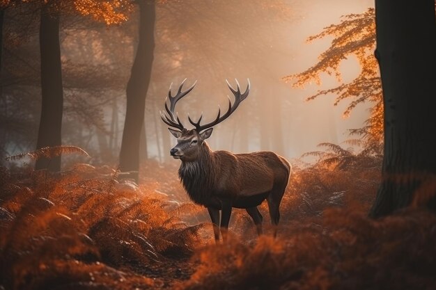 Ein Reh in einem Wald mit Herbstlaub