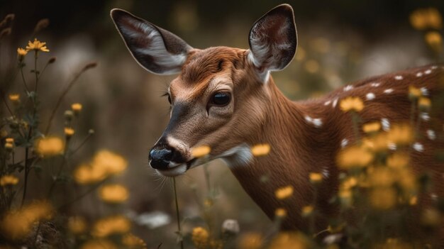 Ein Reh in einer Blumenwiese