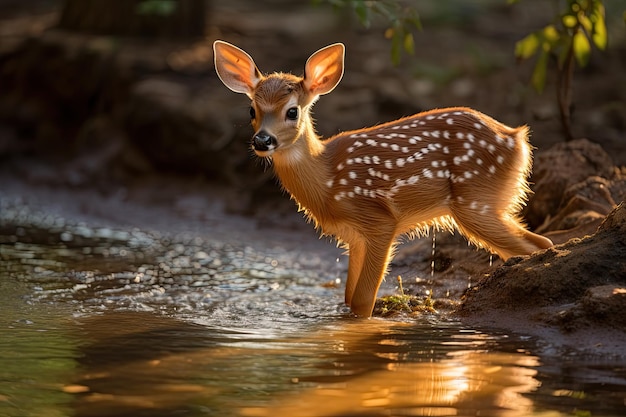 ein Rehbaby, das im Wasser steht