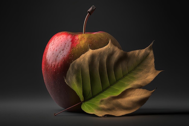 Ein reifer Apfel und ein Blatt