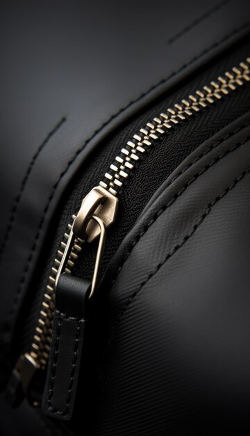 Ein Reißverschluss auf einer schwarzen Tasche mit Goldhardware ai