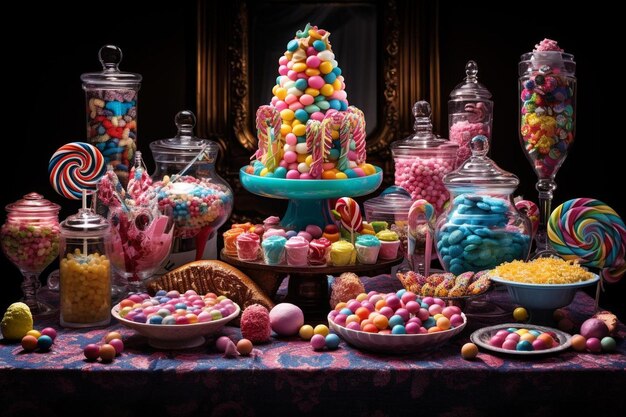 Foto ein reizendes candy-buffet-spektakel mit einem candy-foto